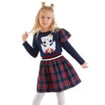 Denokids Kanatlı Kedi Kız Çocuk Lacivert Ekose Elbise 2 Y