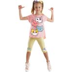 Denokids Kediler Kız Çocuk Tunik Tayt Takım - 4 Yaş - Pembe - Sarı
