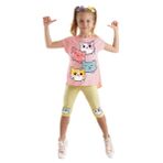 Denokids Kediler Kız Çocuk Tunik Tayt Takım Pembe Sarı 2 Y