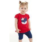 Denokids Kırmızı Tilki Kız Bebek Tunik Tayt Takım - 3 - 6 Ay - Kırmızı - Lacivert