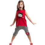 Denokids Kırmızı Uğurböceği Çizgili Kız Çocuk Yazlık T-Shirt Kapri Şort Takım
