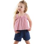 Denokids Kız Bebek Çocuk Pembe Yazlık Müslin Askılı Bluz Şort Takım