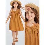 Denokids Kız Çocuk Çiçekli Elbise Hardal Sarı Ilkbahar Yaz Sezonu 5-10 Yaş - 7 Yaş