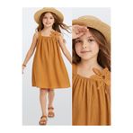 Denokids Kız Çocuk Çiçekli Elbise Hardal Sarı İlkbahar Yaz Sezonu 5-10 Yaş