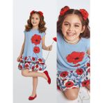 Denokids Kız Çocuk Çiçekli Elbise Mavi Gelincik Ilkbahar Yaz Sezonu 4-10 Yaş - 6 Yaş