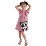 Denokids Kız Çocuk Elbise Panda Fırfır Detaylı Günlük Stil Pembe Renk Eğlenceli Tasarım - 8 Yaş