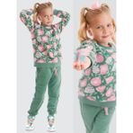 Denokids Kız Çocuk Pembe Çiçekli Eşofman Takım 7 Yaş Özel Olaylar İçin Haki Renk - Haki - Pembe