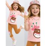 Denokids Kız Çocuk Takım Çiçekli Ayıcıklı Tunik Boy T-Shirt Tayt Yazlık 2-8 Yaş - Pembe - 2 Yaş