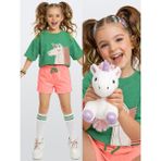 Denokids Kız Çocuk Takım Unicorn Havlu Kumaş Crop Top Üst ve Şort Takım Yazlık 4-10 Yaş - Pembe - 9 Yaş