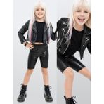 Denokids Kız Çocuk Tayt Siyah Parlak Metalik Disco Tayt Dizüstü Varak Kumaş - 10 Yaş