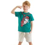Denokids Kravat Koala Erkek Çocuk T-shirt Şort Takım - 2 Yaş - Gri - Yeşil