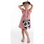 Denokids Panda Detaylı Kız Çocuk Elbise Fırfır Silüetli Şık ve Eğlenceli Tasarım - 4 Yaş - Pembe