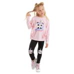 Denokids Panda Unicorn Kız Çocuk Pembe T-shirt Siyah Tayt Takım 2Y