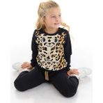Denokids Peluş Leopar Kız Çocuk Eşofman Takım - 4 Yaş - Siyah