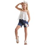 Denokids Renkli Püsküllü Unicorn Kız Bluz Denim Şort Takım - 4 Yaş - Lacivert - Beyaz
