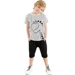 Denokids Sevimli Dino Çizgili Erkek Çocuk Yazlık T-shirt Kapri Şort Takım