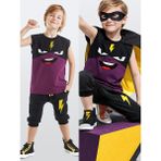 Denokids Şimşek Maske Erkek Çocuk T-shirt Kapri Şort akım - 4 Yaş - Mor - Siyah