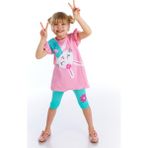 Denokids Sürpriz Tavşan Kız Çocuk Tunik Tayt Takım - 8 Yaş - Mavi - Pembe