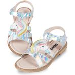 Denokids Unicorn Kız Çocuk Sandalet Suni Deri Hologram Görünümlü Çarpraz Bantlı - Gümüş
