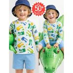 Denokids Uv Korumalı Erkek Çocuk Mayo T-Shirt Uvp+50 Faktör Koruma Uzun Kollu Timsah - Renkli - 4 Yaş