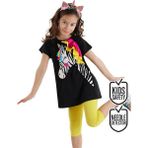 Denokids Zebracorn Siyah Kız Çocuk Tunik Tayt Takım - 7 Yaş - Sarı - Siyah
