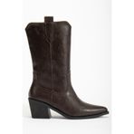 DENORA Acı Kahve Deri Ara Boy Düz Desen Topuklu Kovboy Bot Çizme