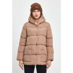 Densmood Kadın Gri Kapüşonlu Uzun Şişme Mont - Vizon - XL
