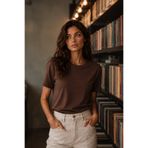 Denvy Denim Kadın Çikolata Kahve Regular Fit Bisiklet Yaka Tişört