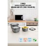 Depa Kare 3 Parça Vakumlu Sızdırmaz Hava Almaz Saklama Kabı Seti Füme (1800/1100/600 Ml)