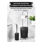 Depa Metal Standlı Yuvarlak Kovalı Kağıtlıklı Fırçalıklı Siyah Banyo Takımı