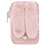 Depesche 12041 Princess Mimi - Pelüş kürklü doldurulmuş 2 bölmeli kalem kutusu, tavşan yüzü ve sarkık kulaklar, pembe renkli kalemler, cetvel, makas vb. ile birlikte, 19 x 12 cm
