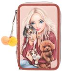 Depesche 13673 TOPModel Fur Ever Friends - Pembe ve Bakır Renkte Doldurulmuş 3 Bölmeli Kalem Kutusu, Model Motifli, Köpek ve Kedi, Renkli Kalemler, Makas, Cetvel vb.