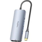 Depo Store Veggieg 4K 60Hz HDMI Gigabit Ethernet 3*usb-A 2*type-C 3.5mm Aux Sd Micro Sd Kart Okuyucu Çevirici Çoklayıcı Hub