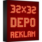 Depo Tabela Reklam Kırmızı Kayan Yazı LED Tabela 32 x 32 cm Tek Taraflı Depo Reklam Tabela