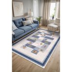 Depoba Nera Kilim Desen Şönil Kaymaz Doğal Pamuk Tabanlı Yıkanabilir Antibakteriyel Çevre Dostu Salon Halısı 100x150