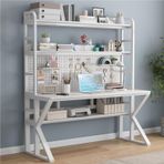 Depolama Rafları ve Pegboard ile Büyük Metal Çerçeve PC Masası - Oyun ve Çalışma İş İstasyonu - Ev Ofis Yazı Masası (78,7 cm G x 175,3 cm Y x 59,6 cm D)