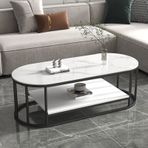 Depolama Raflı Modern Oval Sehpa - Sinterlenmiş Taş Üst ve Metal Çerçeve Kolay Montaj Oturma Odası Ofis Kafe Bar Ev Dekoru için Şık Orta Masa