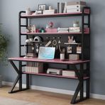 Depolama Raflı, Pegboard ve Masif Ahşap Yapılı Modern Bilgisayar Masası - Ev Ofis için Büyük Çalışma Yazma İş İstasyonu Masası - Pembe ve Siyah (109,2 cm G x 175,3 cm Y x 59,6 cm D)