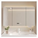 Depolamalı Modern Banyo Duvar Ayna Dolabı, Kısılabilir Buğu Önleyici LED Ayna, Duvara Monte Ecza Dolabı (W34.6* H27.6") - Banyonuz için Şık ve İşlevsel Çözüm.