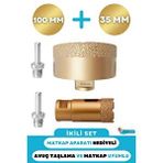 Depolife 35mm + 100mm Granit Mermer Seramik Beton Taş Delme Panç Spiral Avuç Taşlama Matkap Uyumlu M14 Aparat