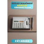 Depolife 3ü 1 Arada Taşınabilir Hesap Makinesi Güneş Enerjili Kartvizitlik Tükenmez Kalem Cep Tipi Calculator