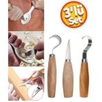 Depolife Ahşap işleme oyma bıçak seti 3 Parçalı Kaşık Kuksa Oyma Kıvrık uçlu ıskarpela Set Ceviz