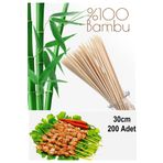 Depolife Bambu Çöp Şiş 200 Lü Mangal Gril Barbekü Izgara Için Tek Kullanımlık Ahşap Bambudan Çubuk Şiş