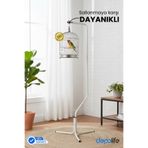 Depolife Beyaz Büyük Boy Kalın Kuş Kafesi Askı Ayaklı Kafes Askılığı Kuş Tünek