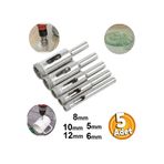 Depolife Cam Fayans Delme Mermer 5 parça (5 6 8 10 12mm) Granit Yuvarlak Delik Açma Panç Elmas Uçlu Karot