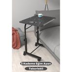 Depolife Eğim Yükseklik Ayarlı Laptop Sehpası Kahvaltı Ders Çalışma Bilgisayar Masası Metal Ayak Tekerlekli, tekerlekli-eğimli-siyahmermer-siyah