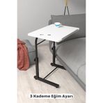 Depolife Eğim Yükseklik Ayarlı Laptop Sehpası Kahvaltı Ders Çalışma Bilgisayar Ofis Yemek Masası Metal Ayak, eğimli-beyaz-siyah