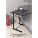 Depolife Eğim Yükseklik Ayarlı Laptop Sehpası Kahvaltı Ders Çalışma Bilgisayar Ofis Yemek Masası Metal Ayak, eğimli-siyahmermer-siyah