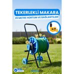 Depolife Hortum Makarası 20 M Hortum Tekerli Bahçe Hortum Toplama Makaralı Tekerlekli Bahçe Hortum Arabası