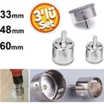 Depolife Mermer Granit Fayans Cam Yuvarlak Delme 33-48-60 mm Matkap Uyumlu Elmaslı Boru Tipi 3lü Panc